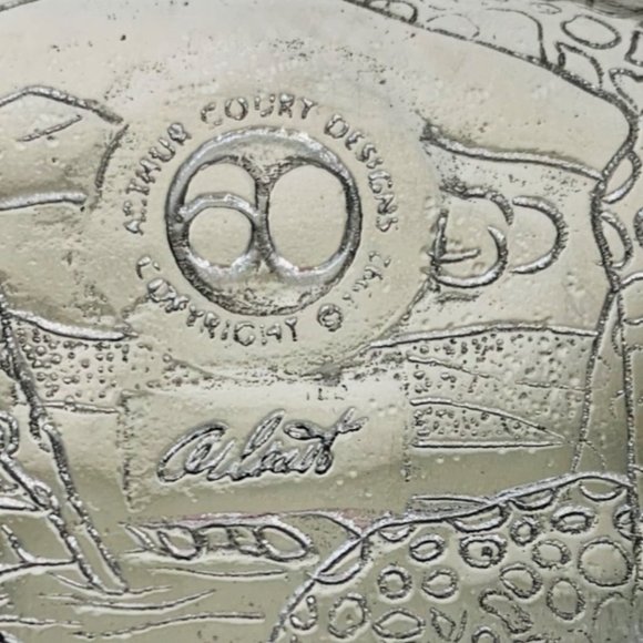 VTG Arthur Court Bread Serving Platter 18" Cast Aluminum Repousse Safari Signed - Picture 8 of 16